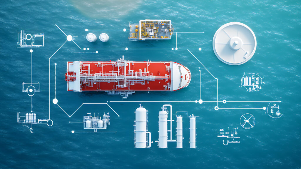 Innovative cargo ship technology ocean waters aerial view modern shipping environment maritime engineering concept