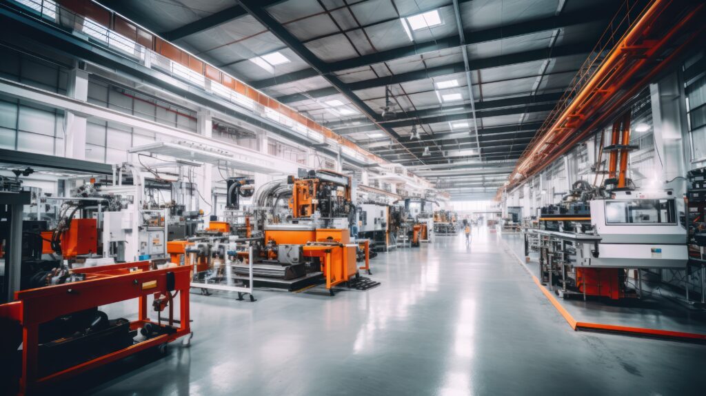 A Factory interior construction, modern large-scale production lines, industrial production technology, remanufacturing, production lines.
